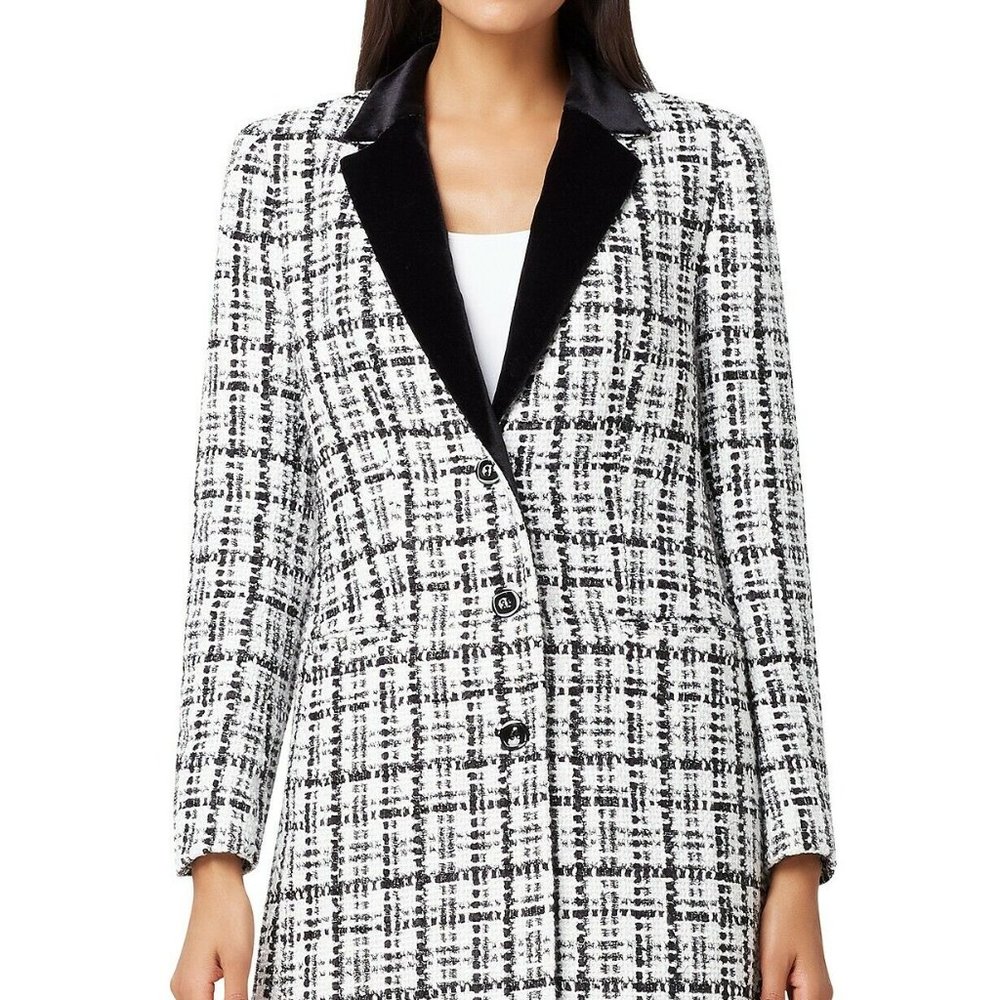 NWT Tahari Women's White Plaid Velvet-Collared Lapel Boucle Topper Jacket Size16
